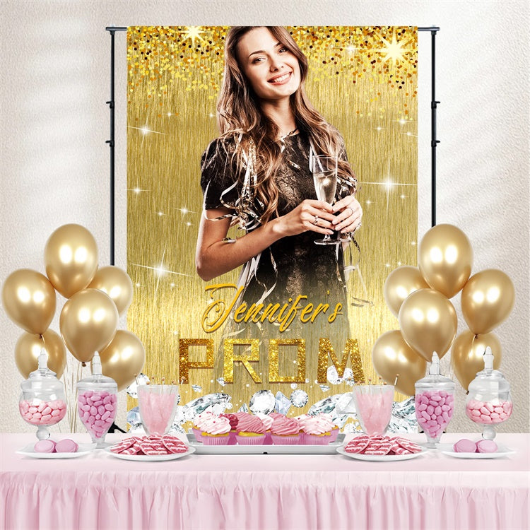 Prom 2025 Backdrop Shining Gold Luxury Graduation Party Backdrop UK LXX4-171