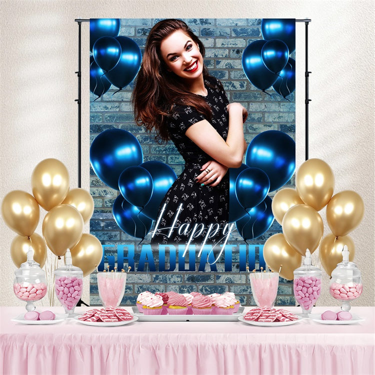 Customized Graduation Backdrop Blue Brick Wall Graduation Party Backdrop UK LXX4-173
