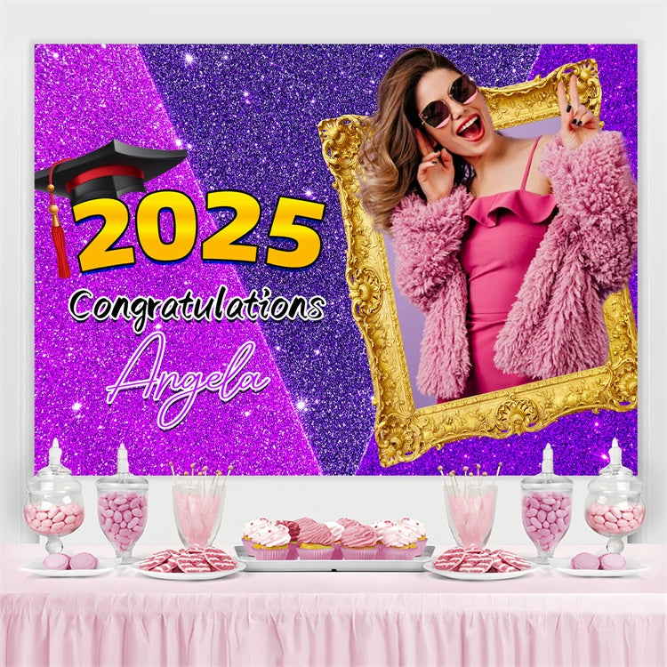 Custom Graduation Backdrop Shiny Purple Frame Graduation Party Backdrop UK LXX4-176