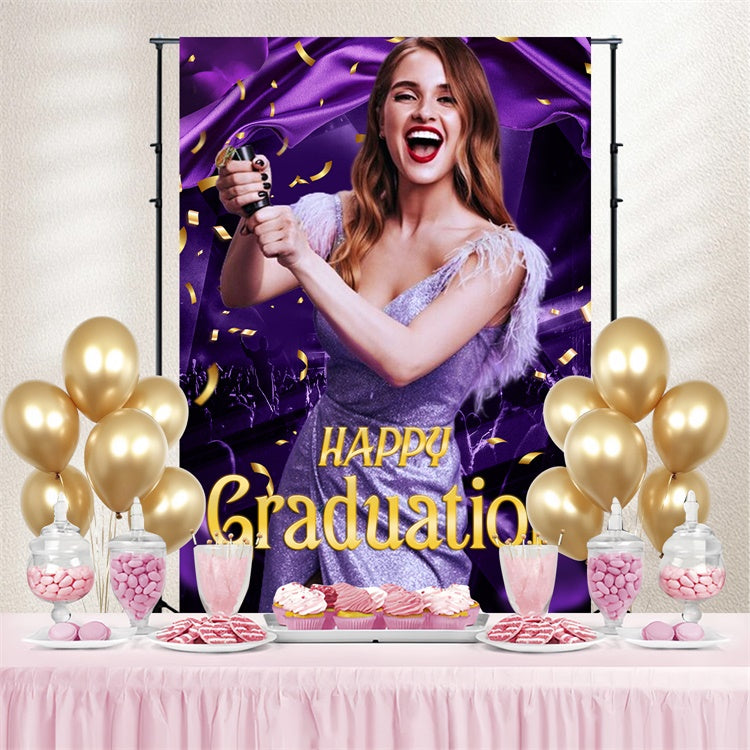 Custom Graduation Backdrops Purple Glam Night Graduation Party Backdrop UK LXX4-177