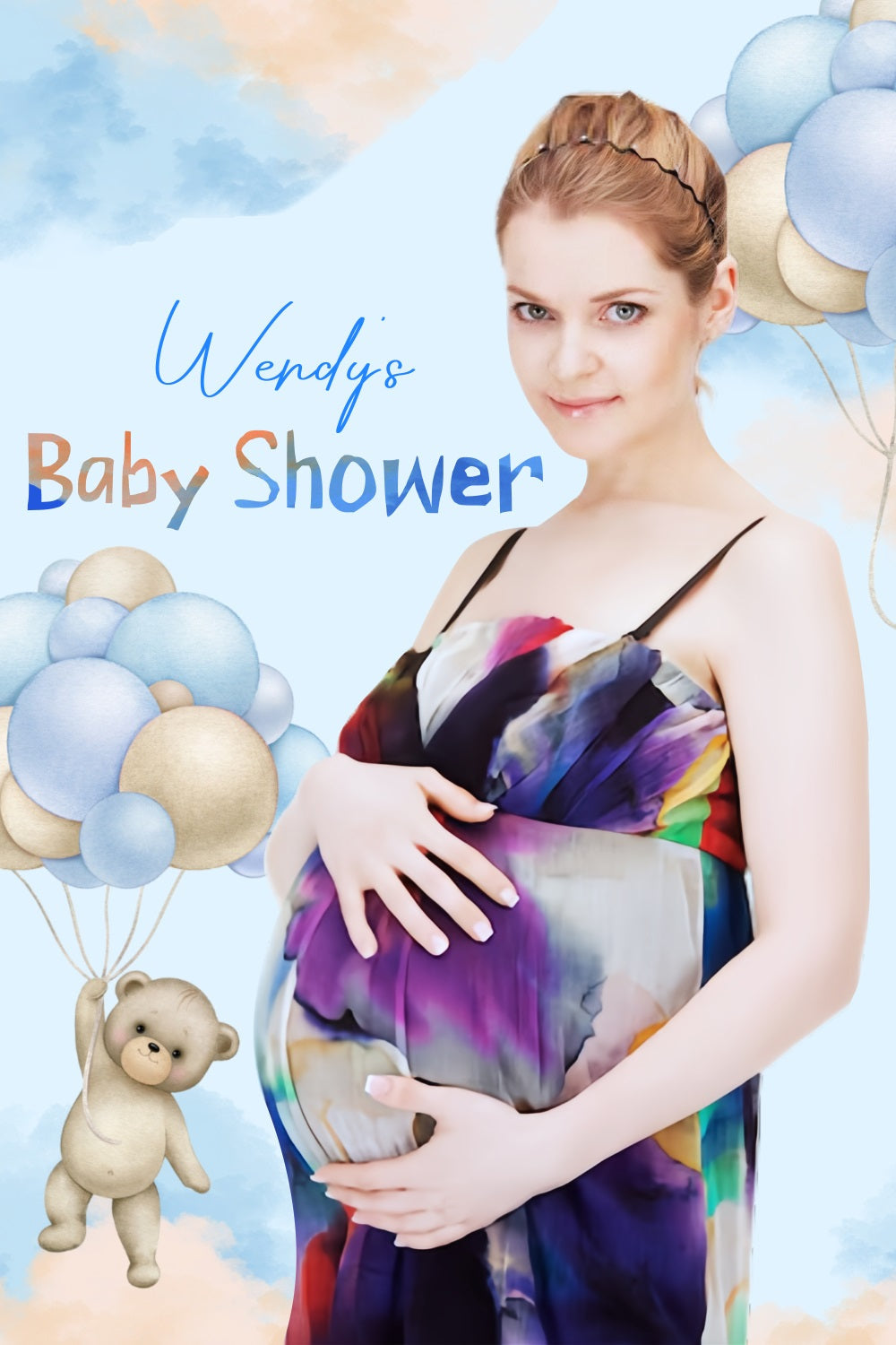 Teddy Bear Baby Shower Backdrop Balloon Cloud Custom Backdrop UK LXX4-185