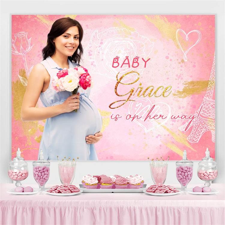 Backdrop For Baby Shower Girl Floral Heart Paris Customized Backdrop UK LXX4-191