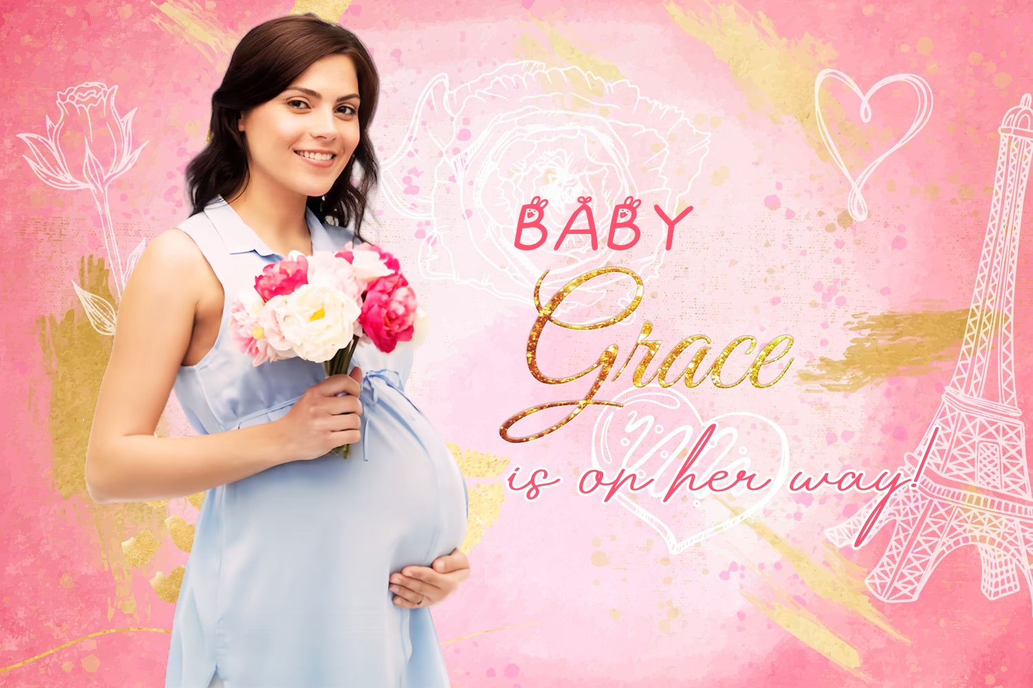 Backdrop For Baby Shower Girl Floral Heart Paris Customized Backdrop UK LXX4-191