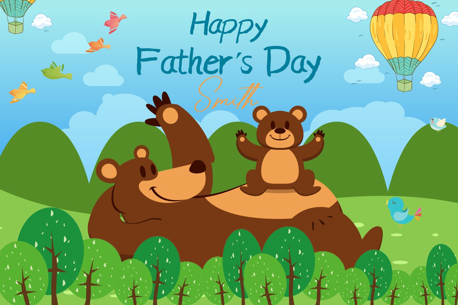 Father's Day Backdrop Ideas Cartoon Bear Forest Personalised Backdrop UK LXX5-1