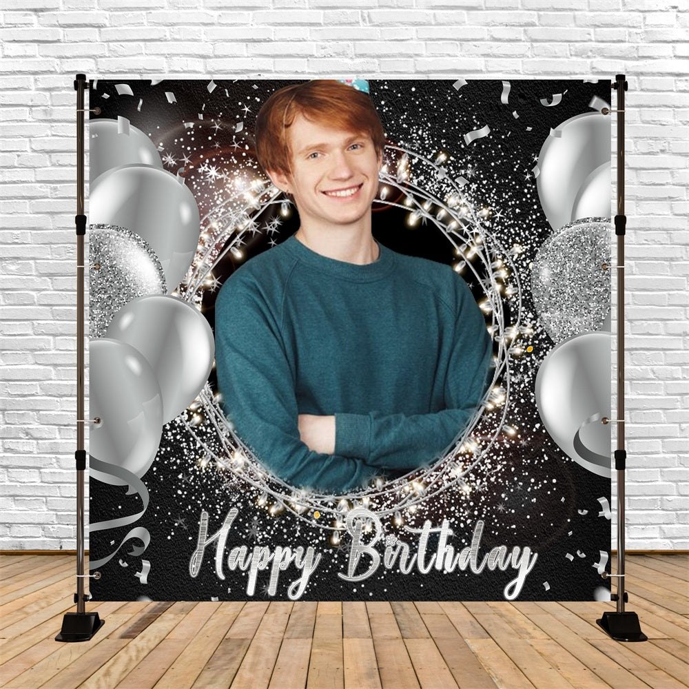 Birthday Party Backdrop Glitter Silver Balloon Customized Backdrop UK LXX5-100