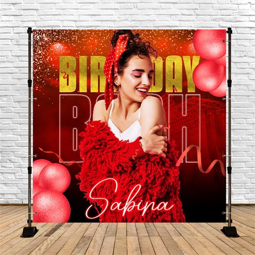 Birthday Photo Backdrop Red Glitter Balloons Bash Custom Backdrop UK LXX5-102