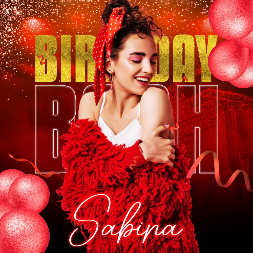 Birthday Photo Backdrop Red Glitter Balloons Bash Custom Backdrop UK LXX5-102