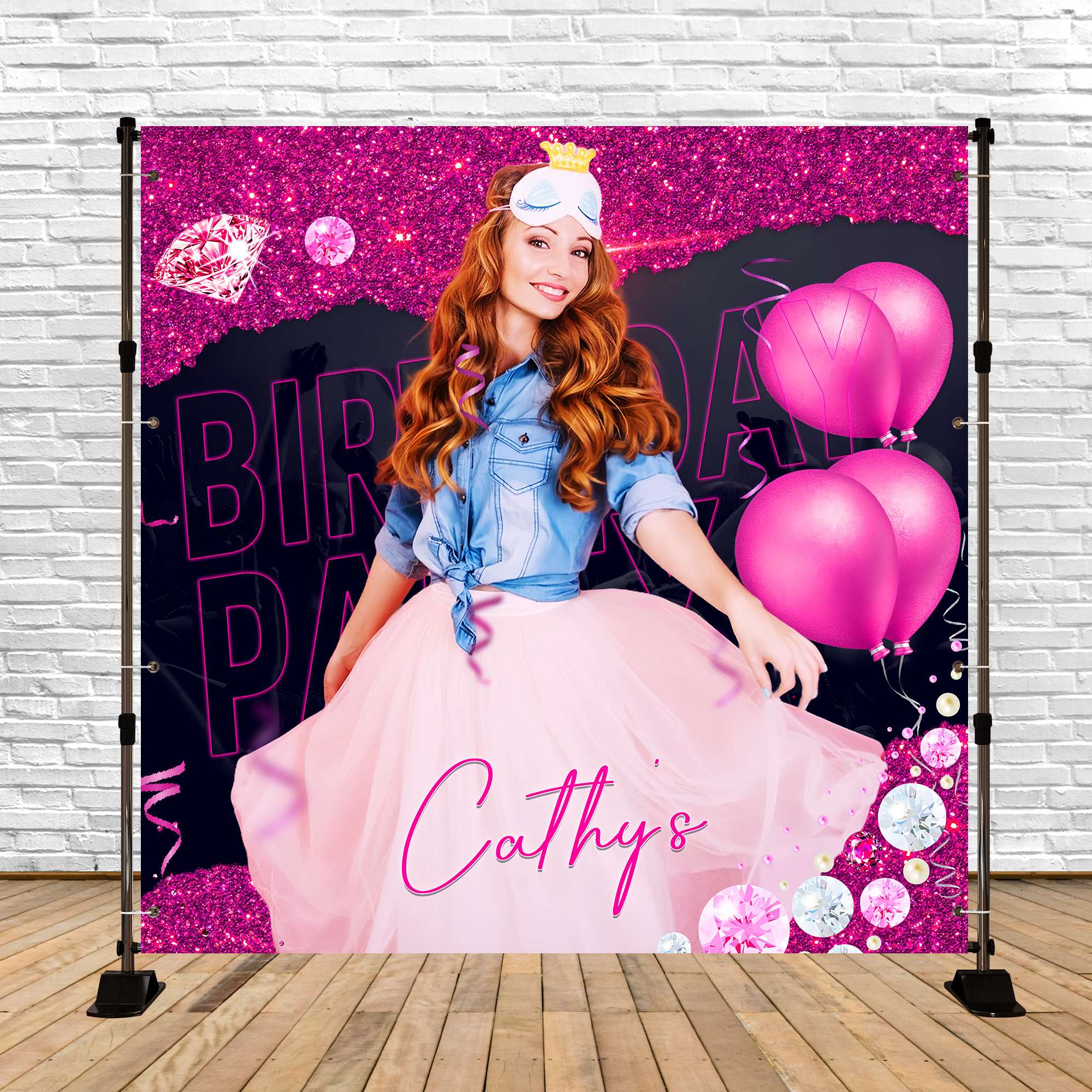 Personalized Backdrop For Birthday Diamond Ballloon Celebration Backdrop UK LXX5-106