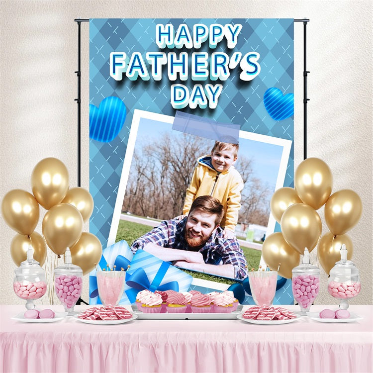 Father's Day Backdrops Blue Checkered Heart Gift Personalized Backdrop UK LXX5-13