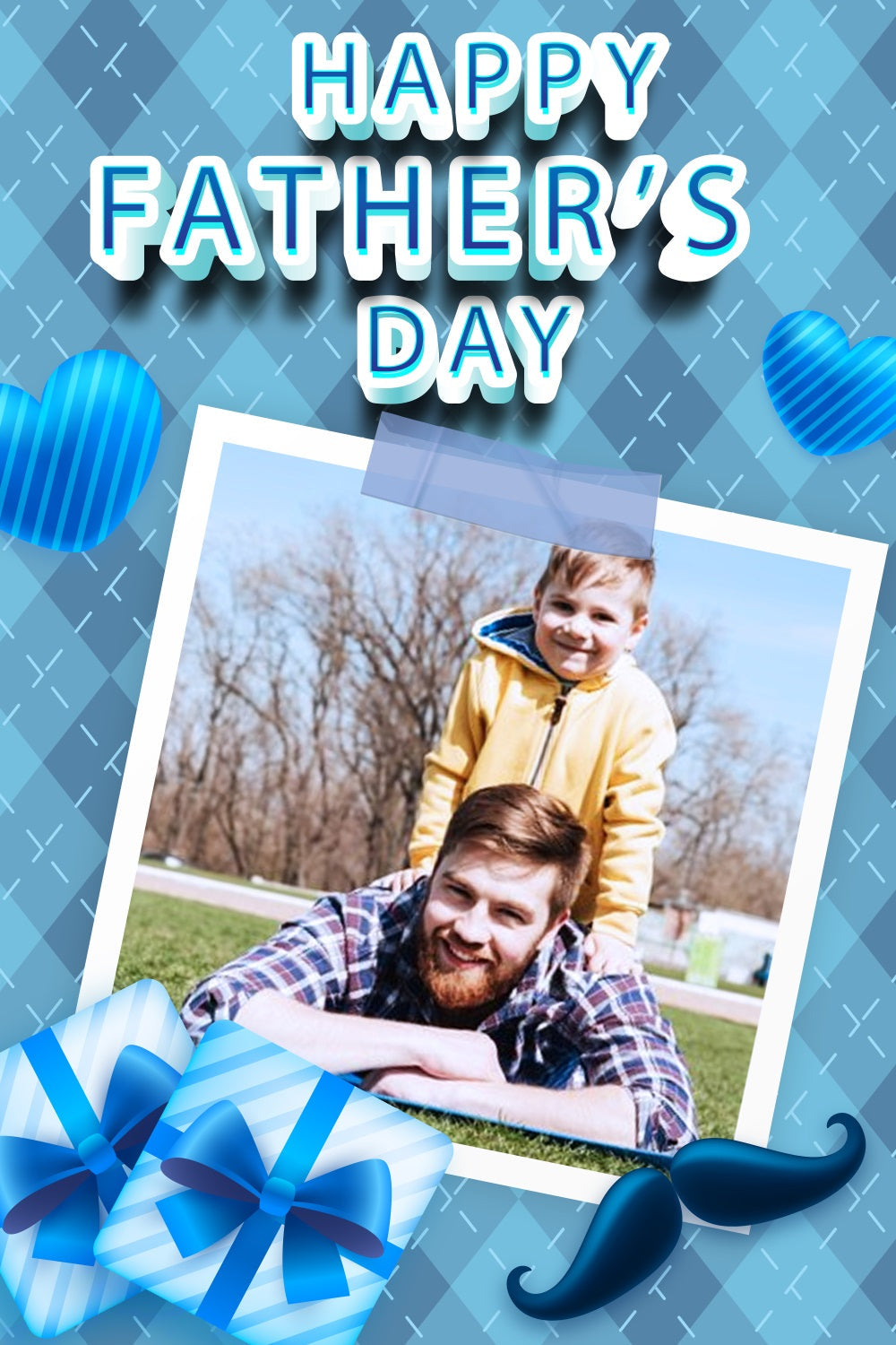 Father's Day Backdrops Blue Checkered Heart Gift Personalized Backdrop UK LXX5-13
