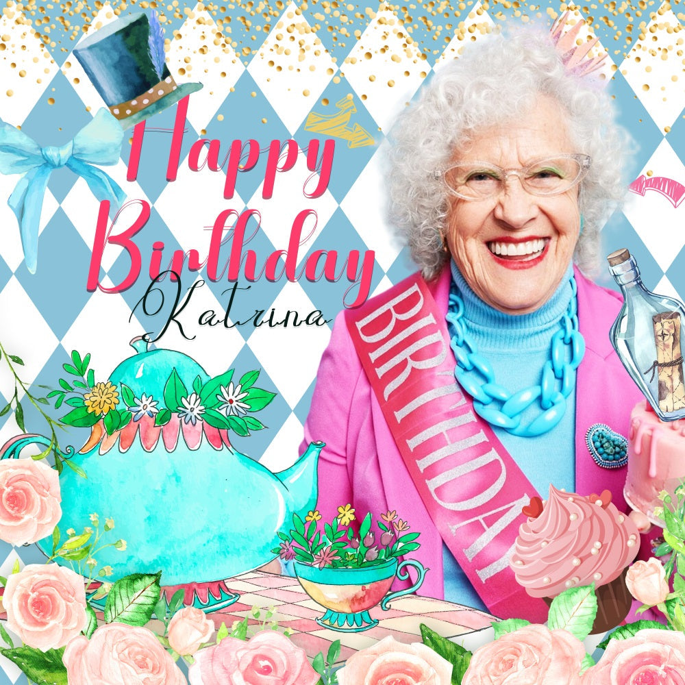 Customized Birthday Backdrop Tea Party Floral Personalised Backdrop UK LXX5-131
