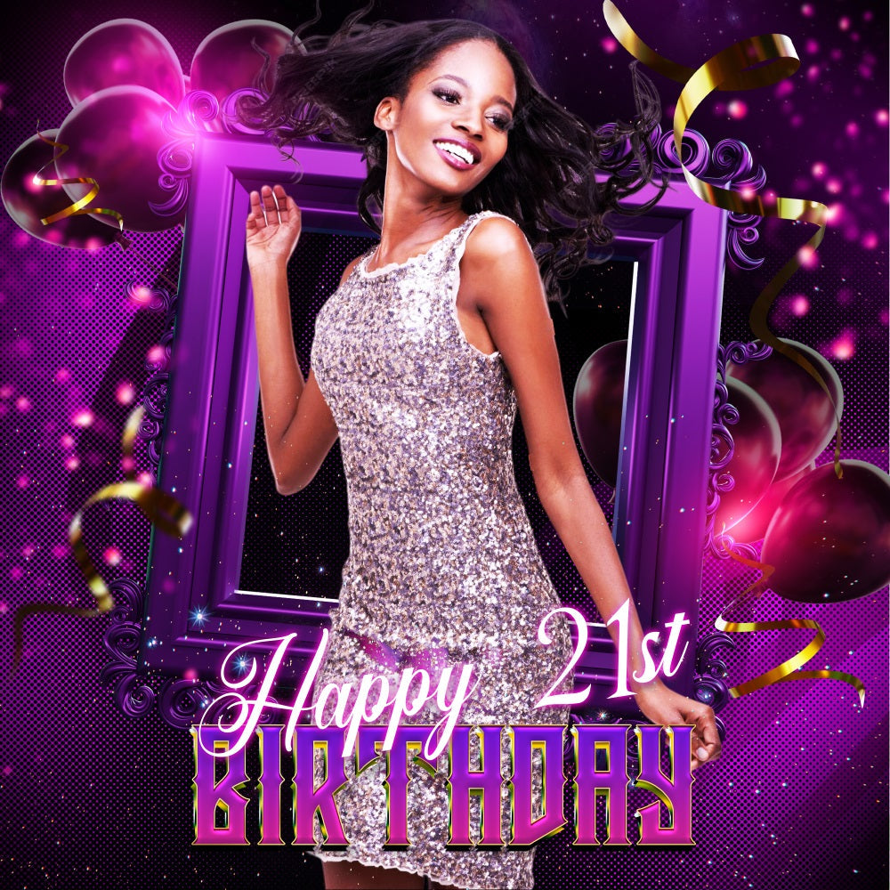 Personalized Backdrop For Birthday 21st Purple Glitz Backdrop UK LXX5-134
