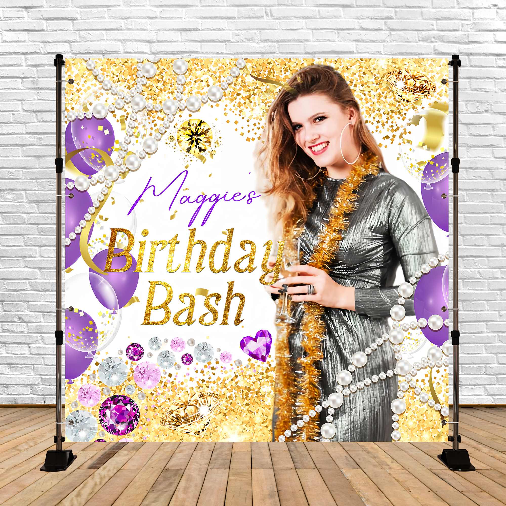 Backdrop For Birthday Sparkling Gemstone Ballloons Custom Backdrop UK LXX5-136