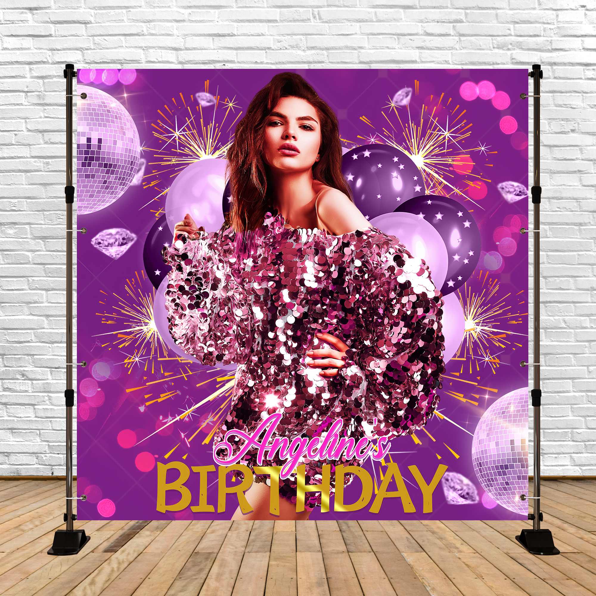 Personalized Birthday Backdrops Disco Ballloon Purple Backdrop UK LXX5-137