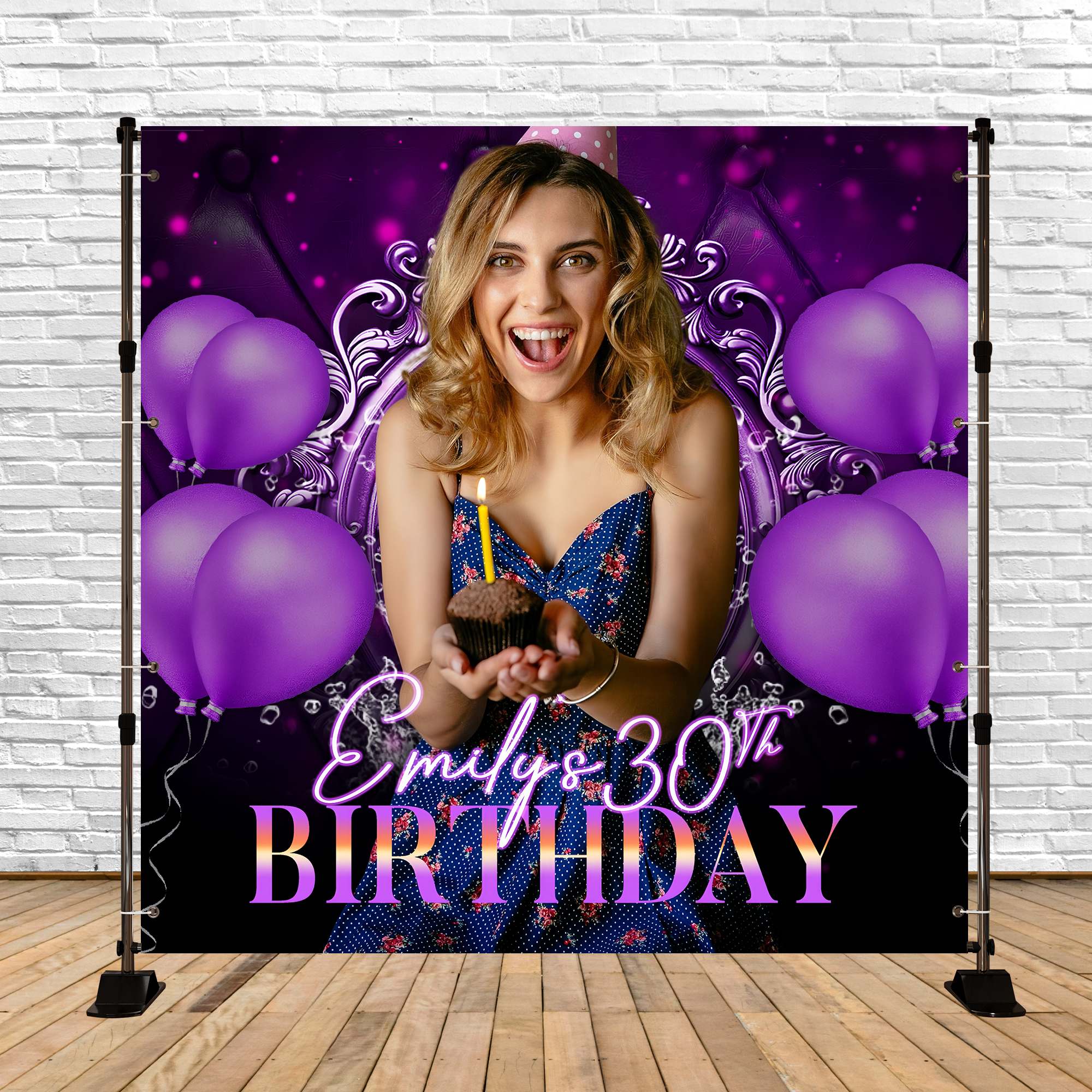 Birthday Party Backdrop Purple Popped 30th Personalized Backdrop UK LXX5-138