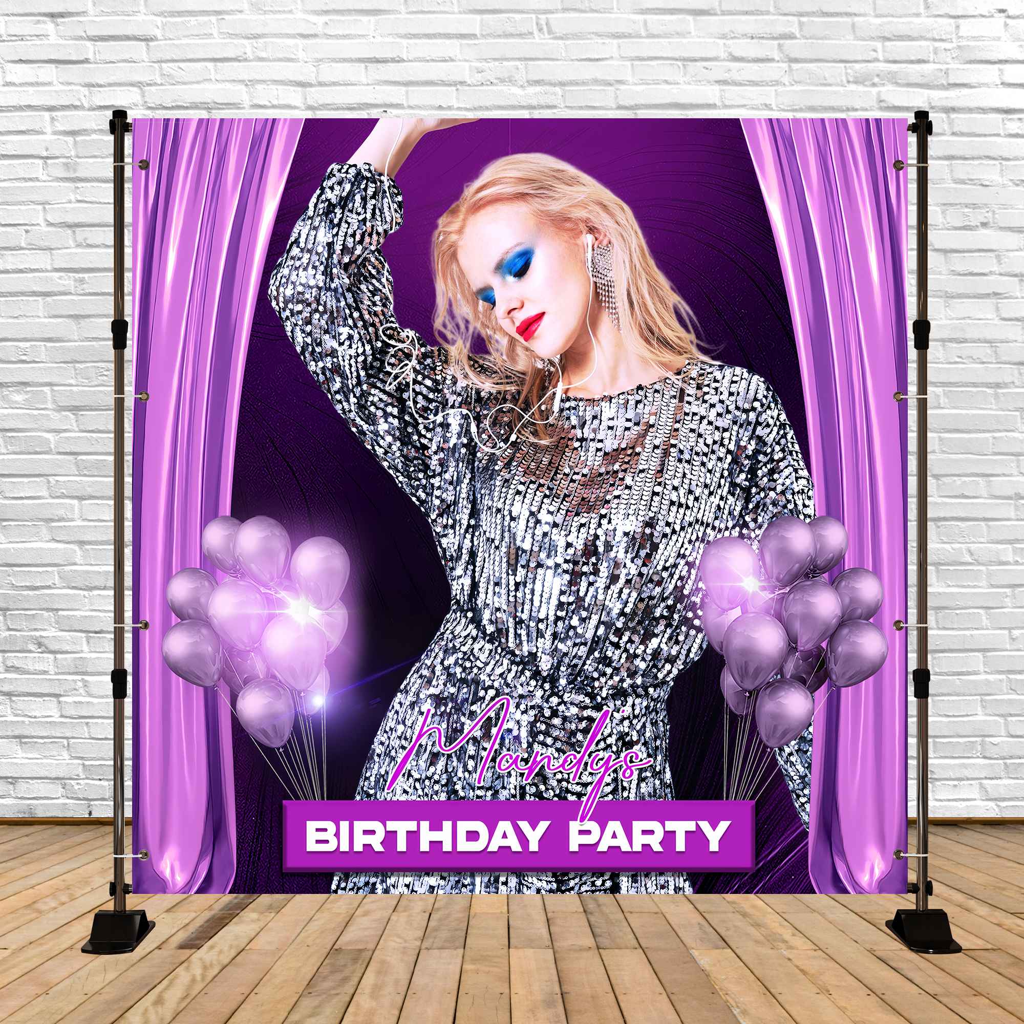 Purple Birthday Backdrop Curtain Balloons Customized Backdrop UK LXX5-139