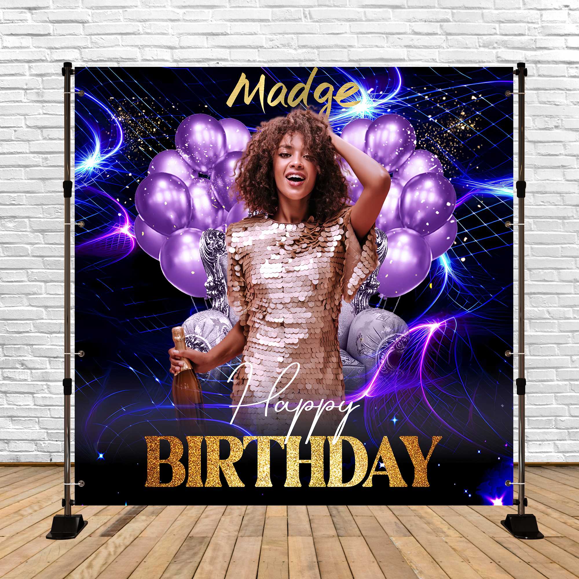 Birthday Photo Backdrop Purple Pulse Balloon Custom Backdrop UK LXX5-145
