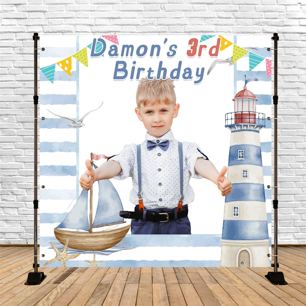 Customized Birthday Backdrop Sailboat Lighthouse 3rd Backdrop UK LXX5-153