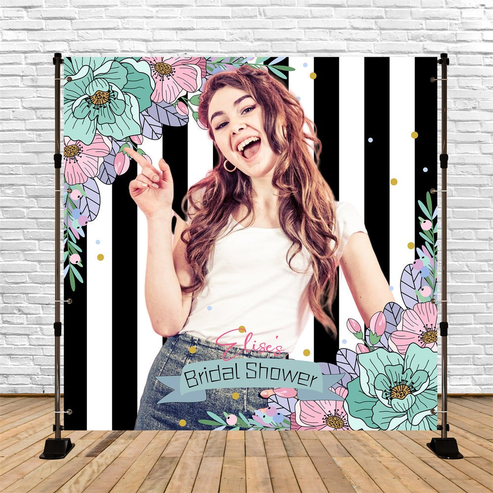 Bridal Shower Backdrops Bold Stripes Blooms Customized Backdrop UK LXX5-163