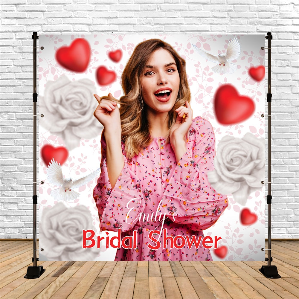 Bridal Backdrop Romantic Red Hearts Customized Backdrop UK LXX5-169