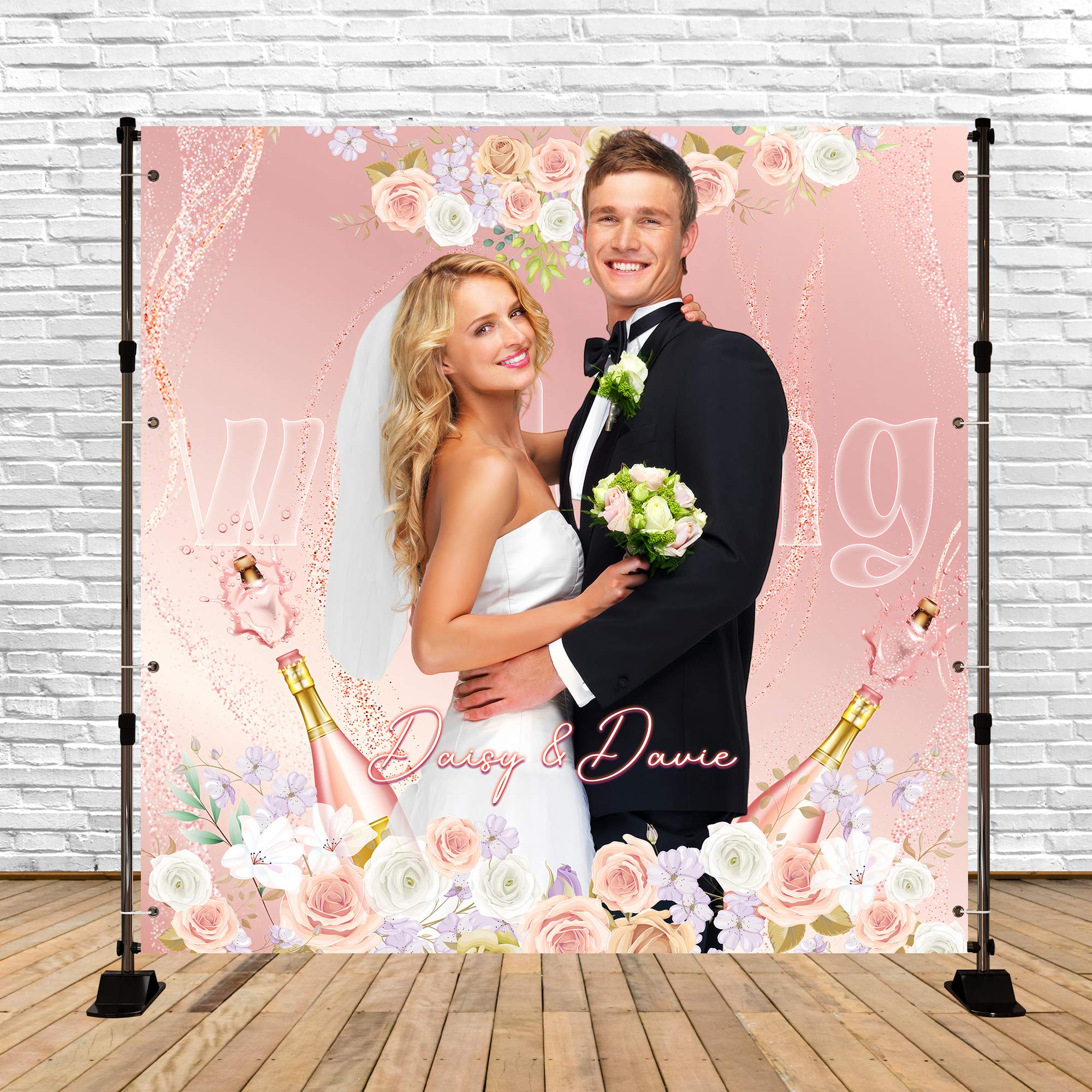 Wedding Backdrop Ideas Blush Floral Champagne Custom Backdrop UK LXX5-173