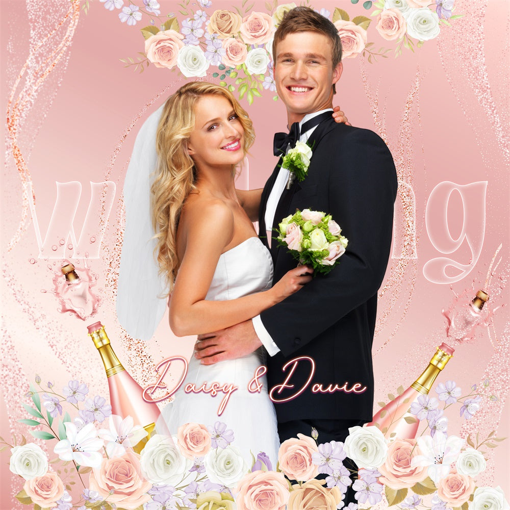 Wedding Backdrop Ideas Blush Floral Champagne Custom Backdrop UK LXX5-173