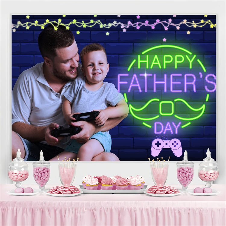 Father's Day Backdrops Blue Brick Wall Neon Personalized Backdrop UK LXX5-18