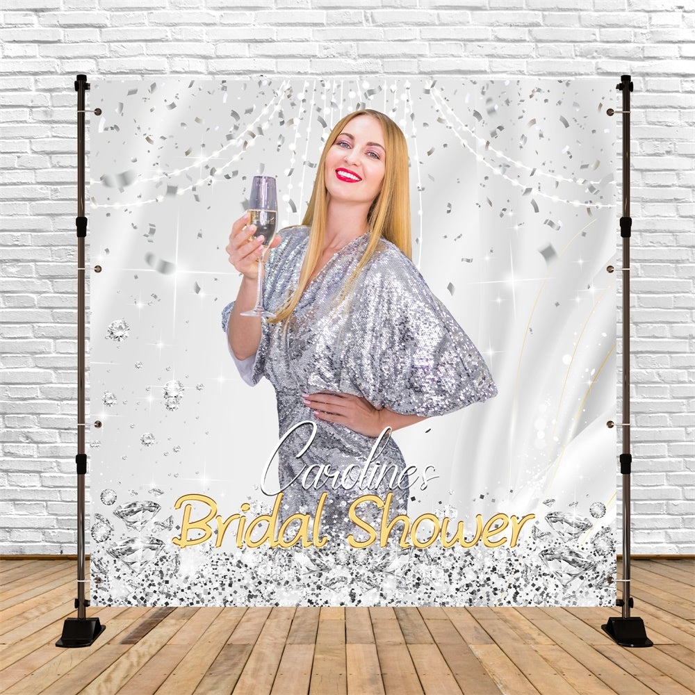 Bridal Backdrop Chic Silver Confetti Personalized Backdrop UK LXX5-185