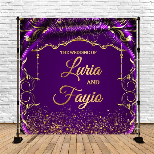 Wedding Photo Backdrop Ornate Gold Purple Customized Backdrop UK LXX5-192