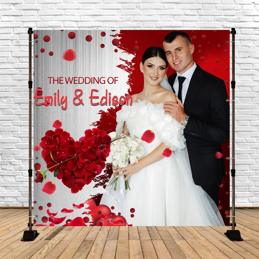 Elegant Wedding Backdrop Red Rose Petal Personalized Backdrop UK LXX5-194