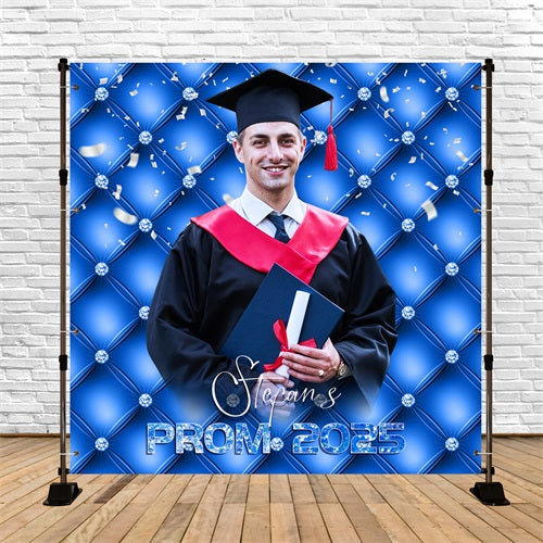 Prom 2025 Backdrop Royal Blue Diamond Personalised Party Graduation Backdrop UK LXX5-204