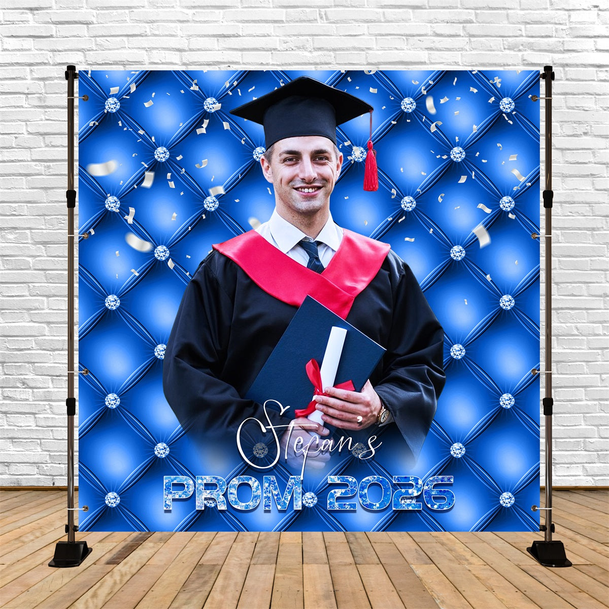 Prom 2026 Backdrop Royal Blue Diamond Personalised Party Graduation Backdrop UK LXX5-204