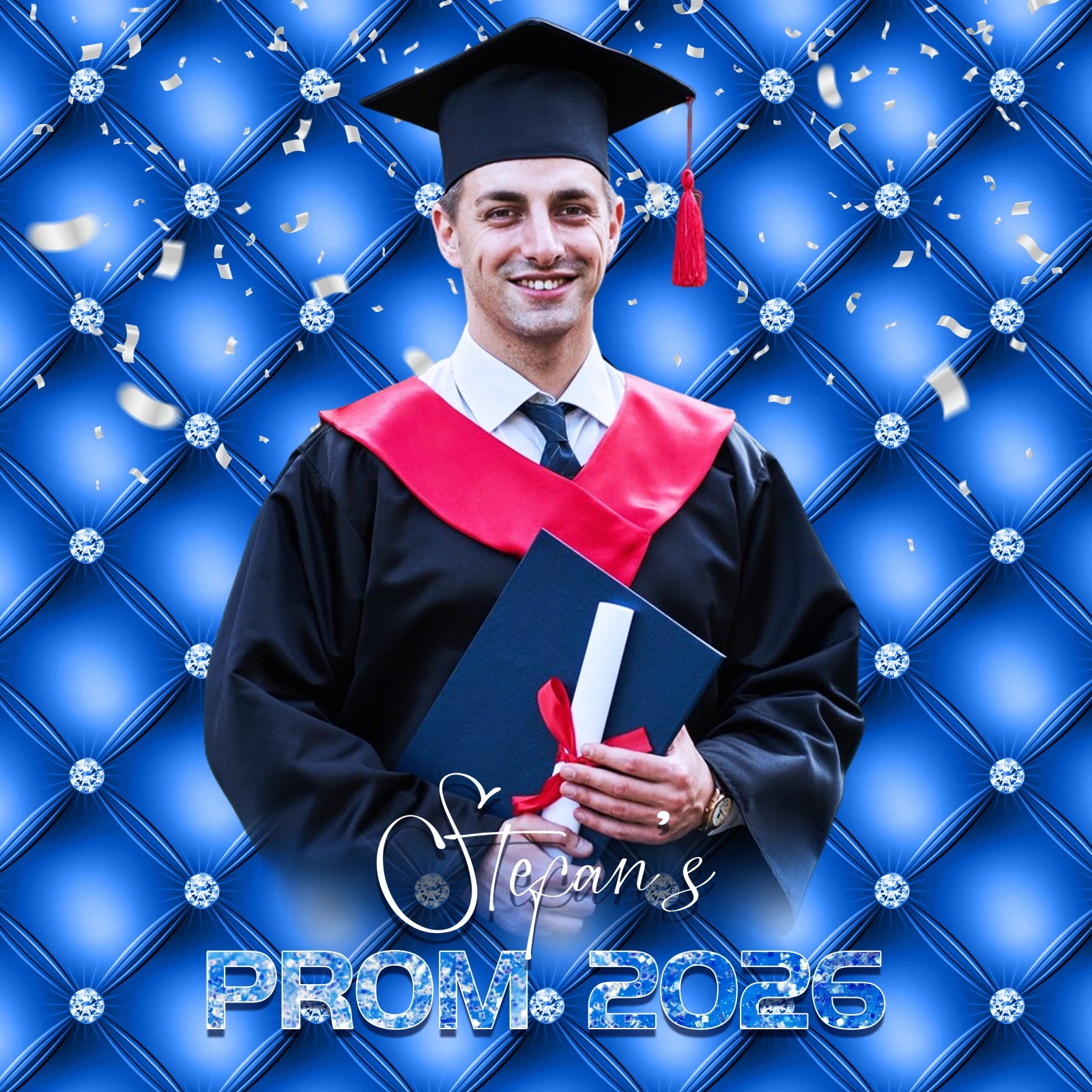 Prom 2026 Backdrop Royal Blue Diamond Personalised Party Graduation Backdrop UK LXX5-204