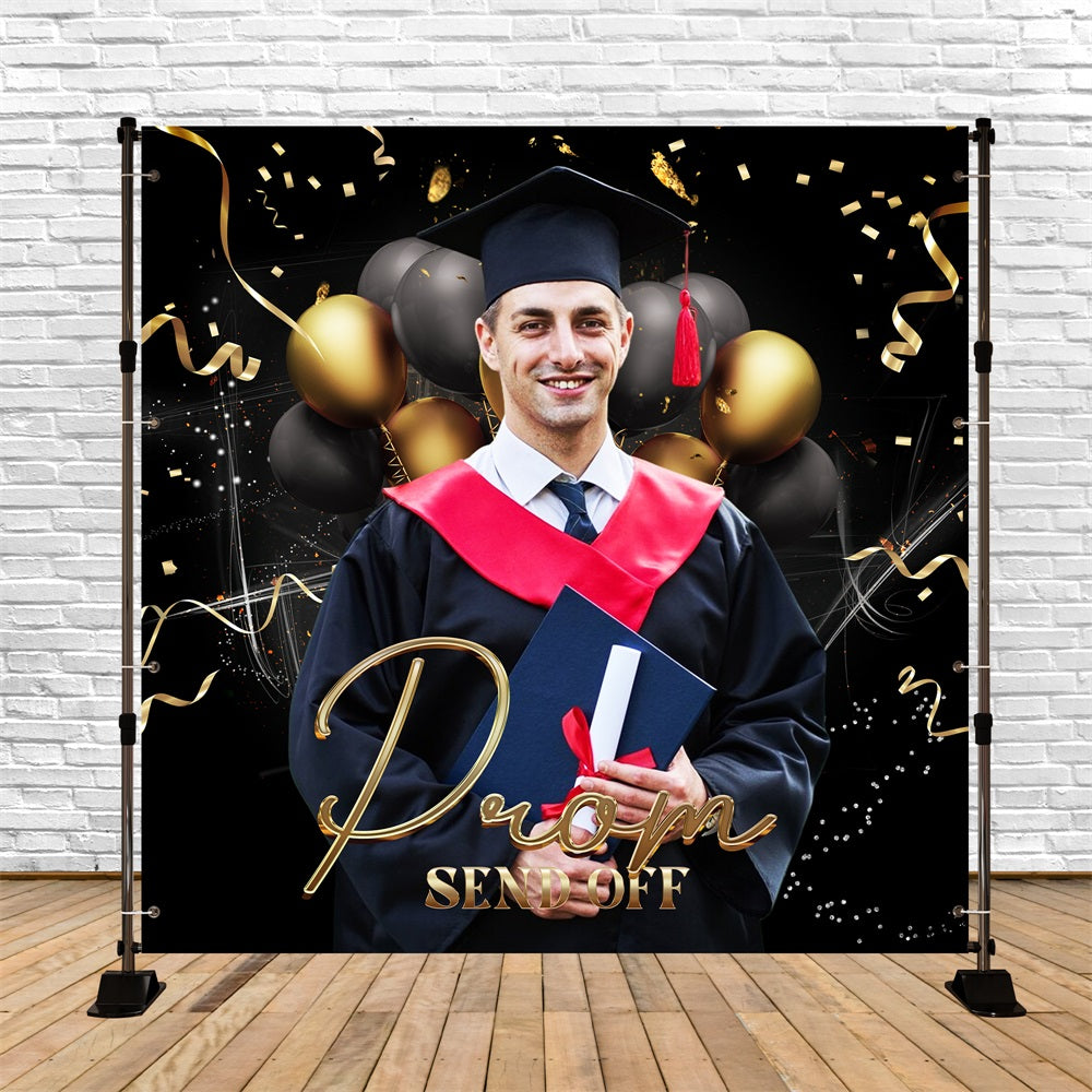 Prom Backdrop Black Gold Balloon Customized Party Graduation Backdrop UK LXX5-207