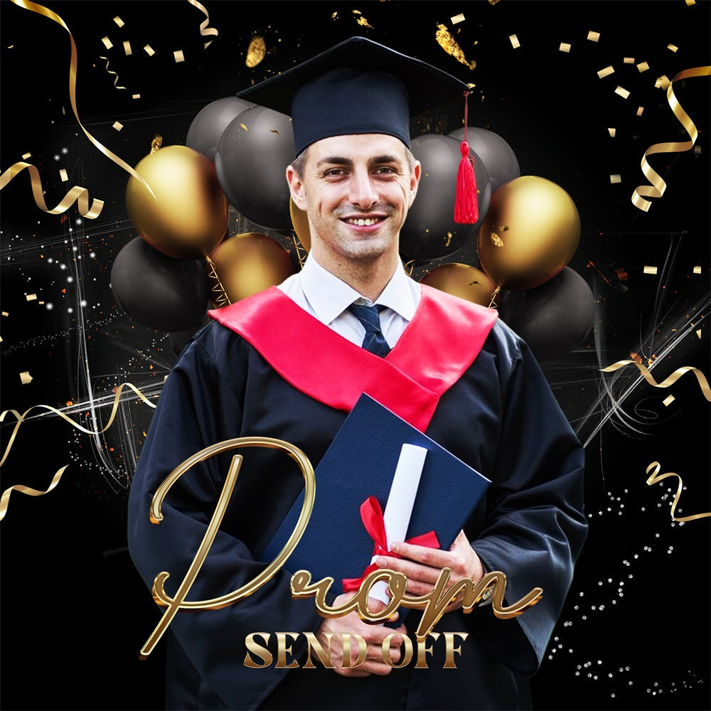 Prom Backdrop Black Gold Balloon Customized Party Graduation Backdrop UK LXX5-207