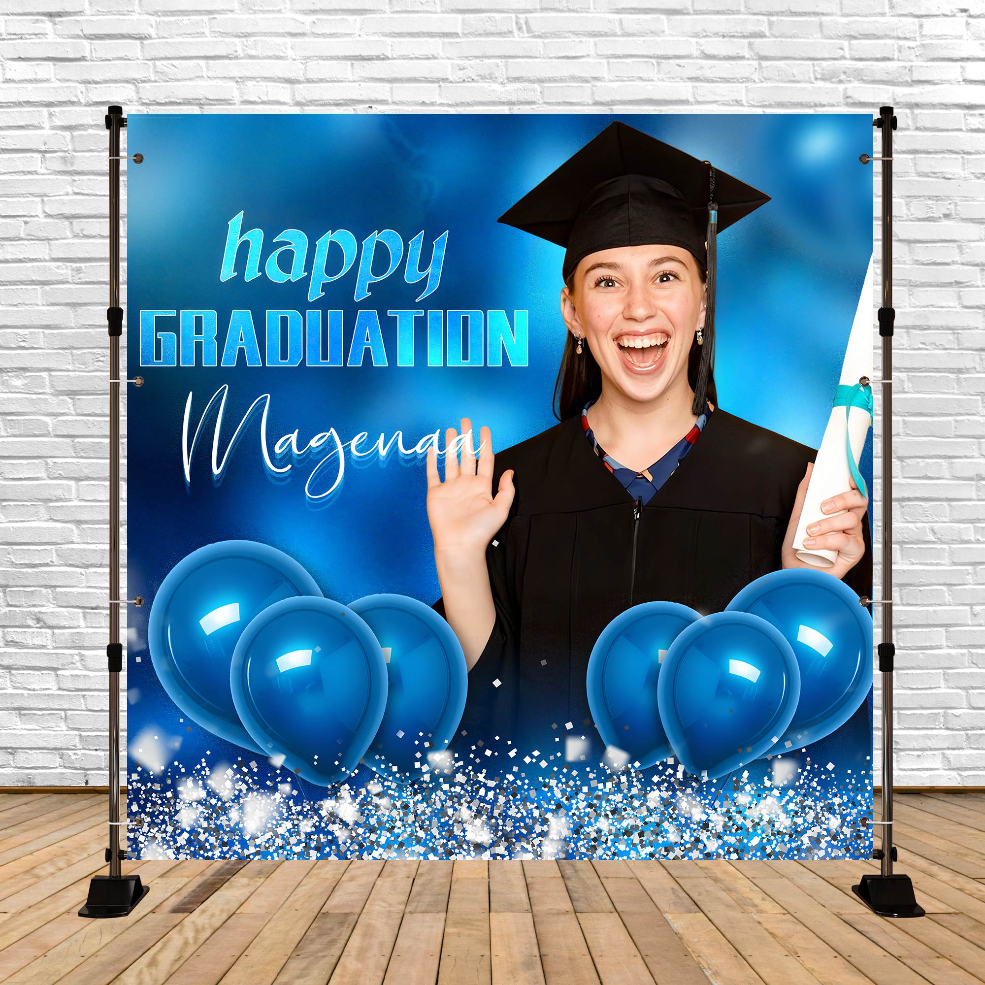 Blue Graduation Backdrop Blue Balloon Celebration Custom Party Graduation Backdrop UK LXX5-213