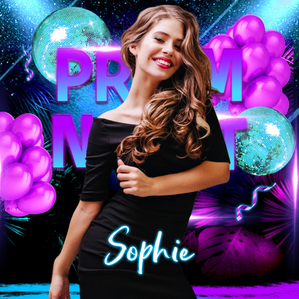 Prom Backdrop Disco Lights Balloons Personalised Party Graduation Backdrop UK LXX5-216