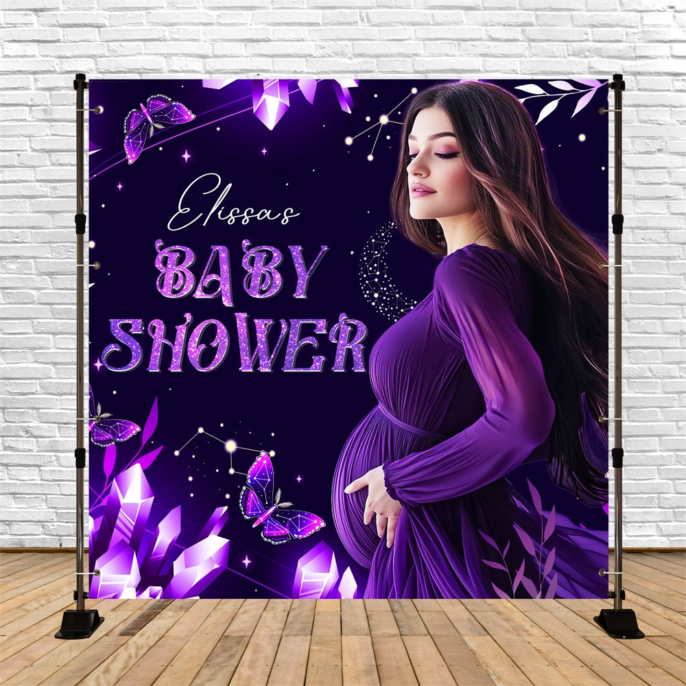 Baby Shower Backdrop Enchanted Purple Butterfly Customized Backdrop UK LXX5-236