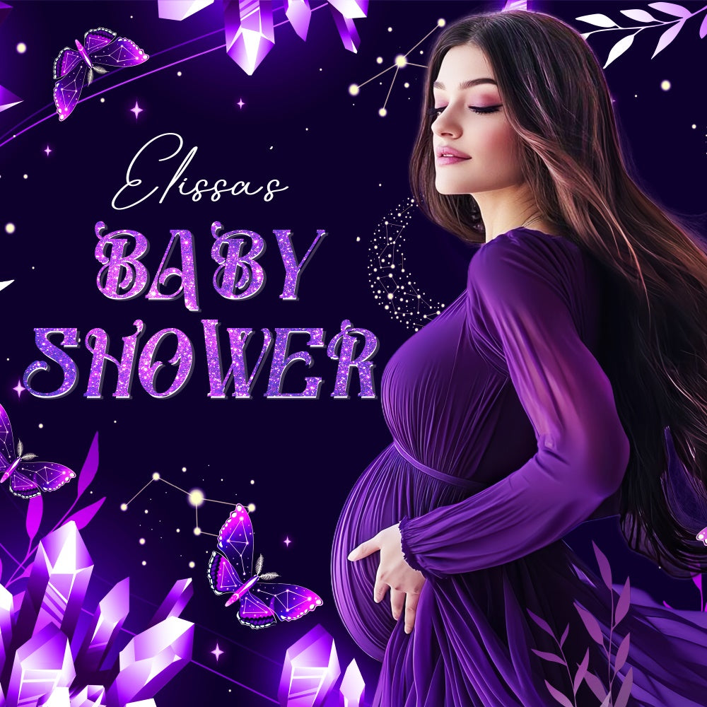 Baby Shower Backdrop Enchanted Purple Butterfly Customized Backdrop UK LXX5-236