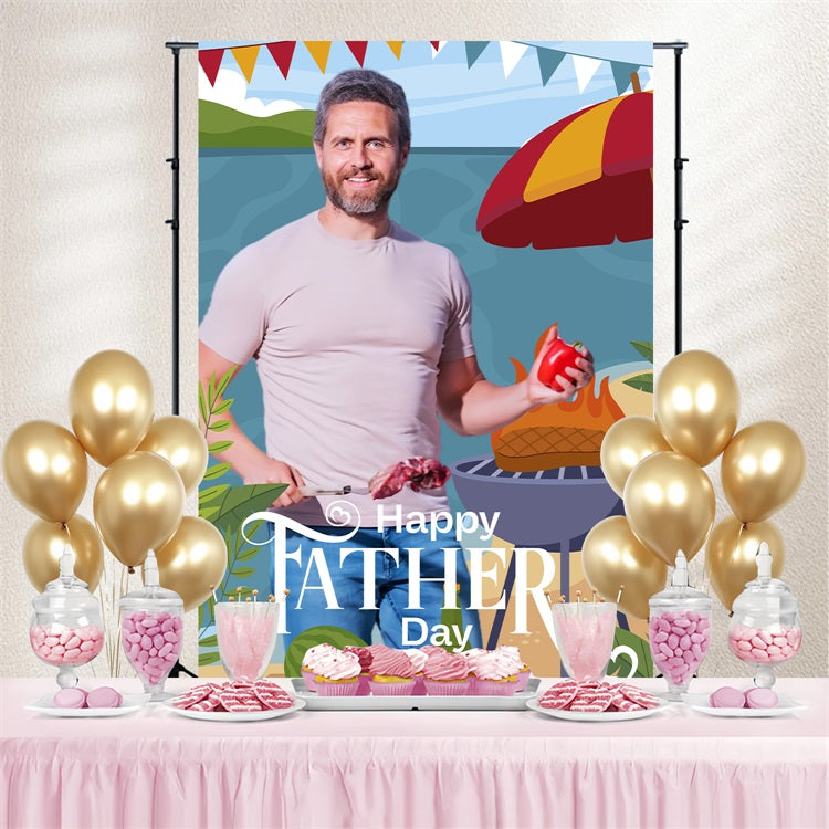 Father's Day Photo Backdrop Ideas Beach BBQ Celebration Personalised Backdrop UK LXX5-24
