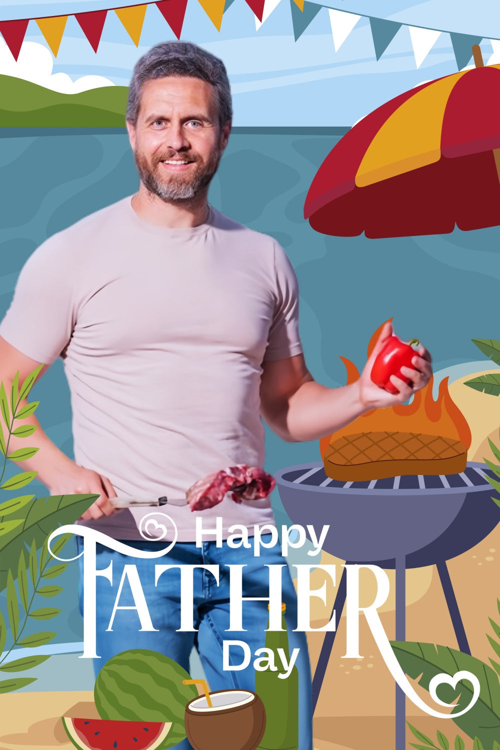 Father's Day Photo Backdrop Ideas Beach BBQ Celebration Personalised Backdrop UK LXX5-24