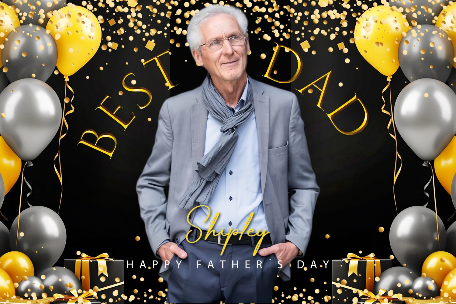 Father's Day Backdrops Golden Balloons Confetti Custom Backdrop UK LXX5-38