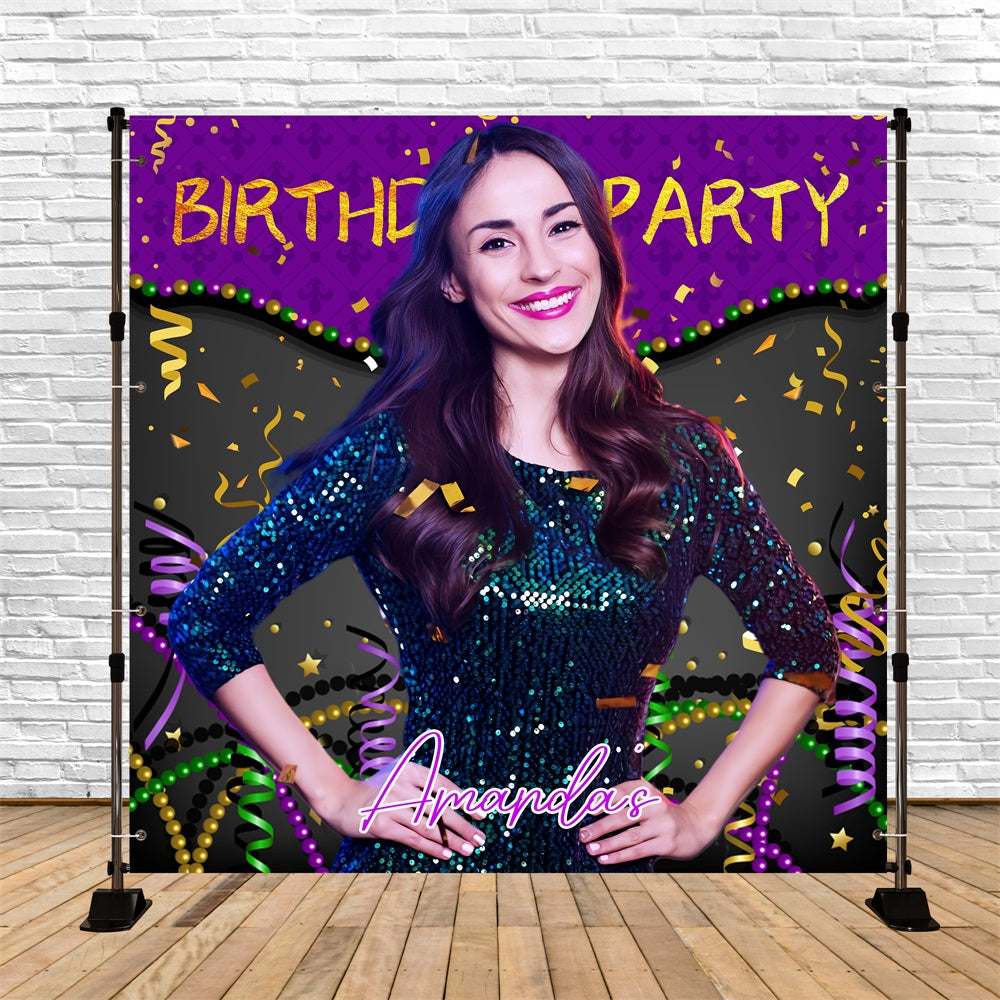 Purple Birthday Backdrop Confetti Glam Custom Backdrop UK LXX5-86