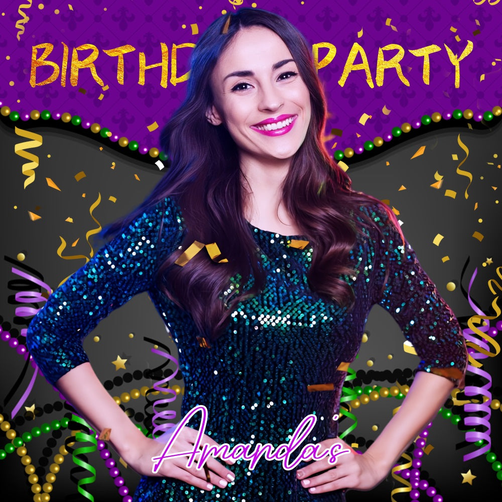 Purple Birthday Backdrop Confetti Glam Custom Backdrop UK LXX5-86