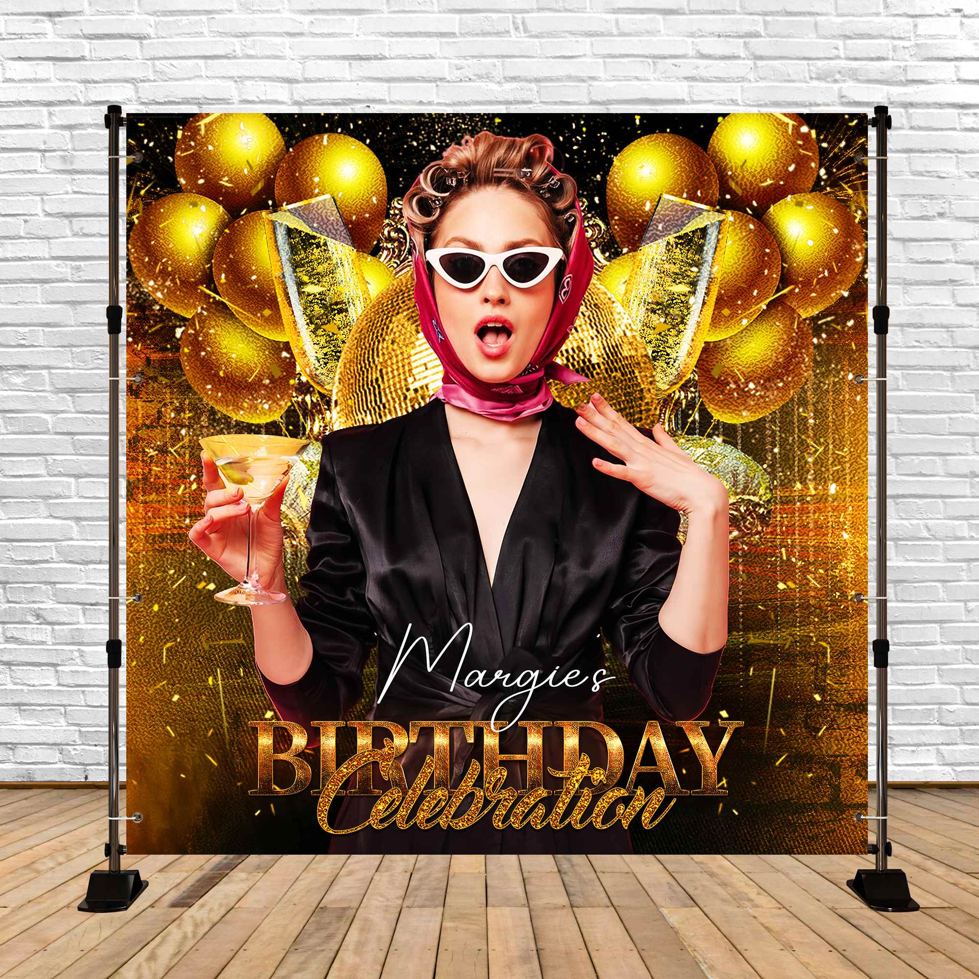 Happy Birthday Backdrop Shine Gold Balloon Personalized Backdrop UK LXX5-91