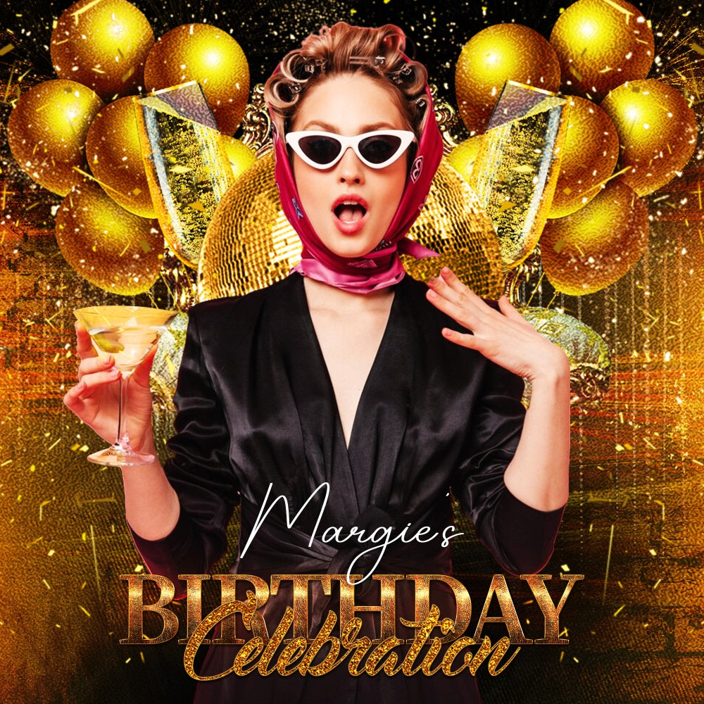 Happy Birthday Backdrop Shine Gold Balloon Personalized Backdrop UK LXX5-91