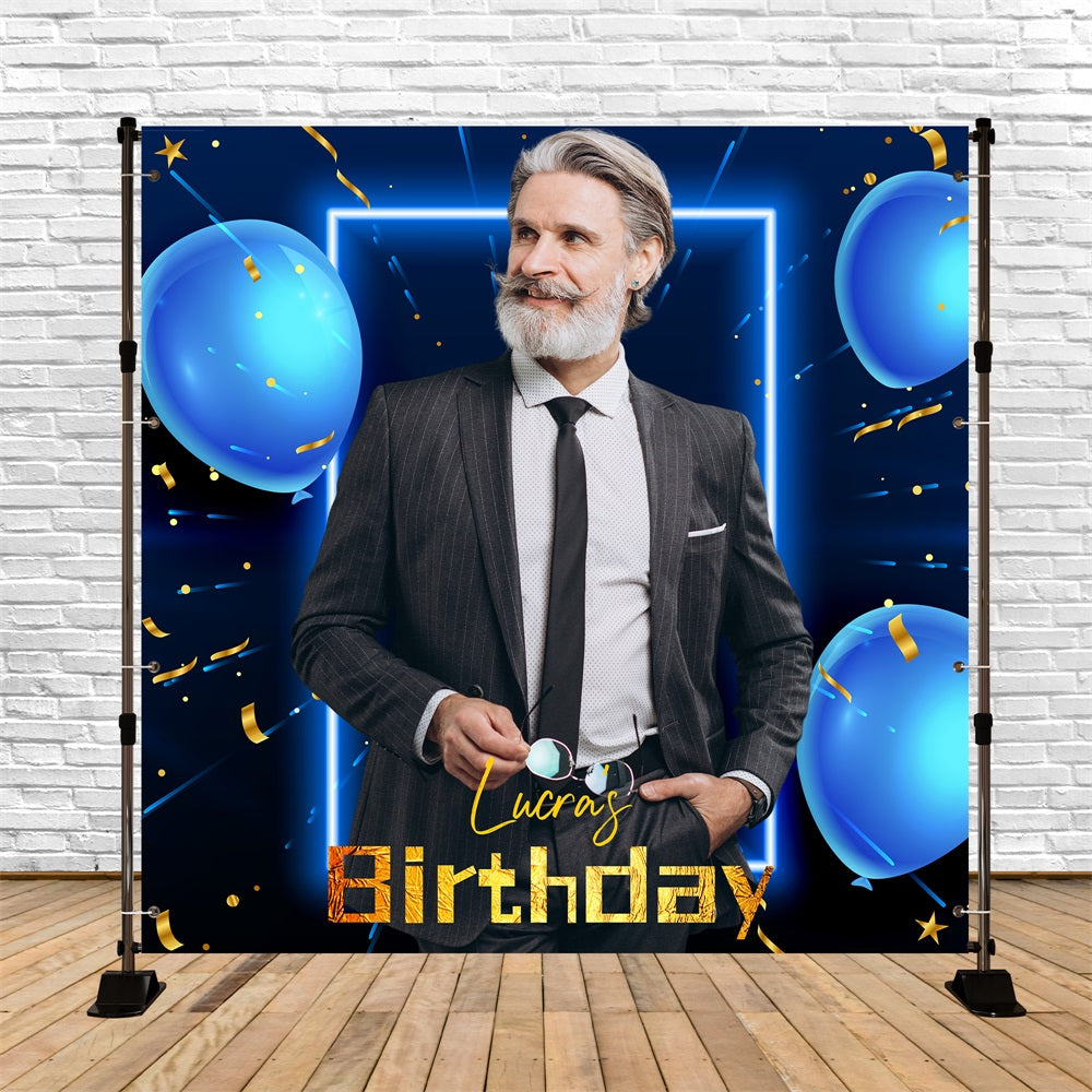 Custom Birthday Backdrops Blue Balloons Confetti Backdrop UK LXX5-94