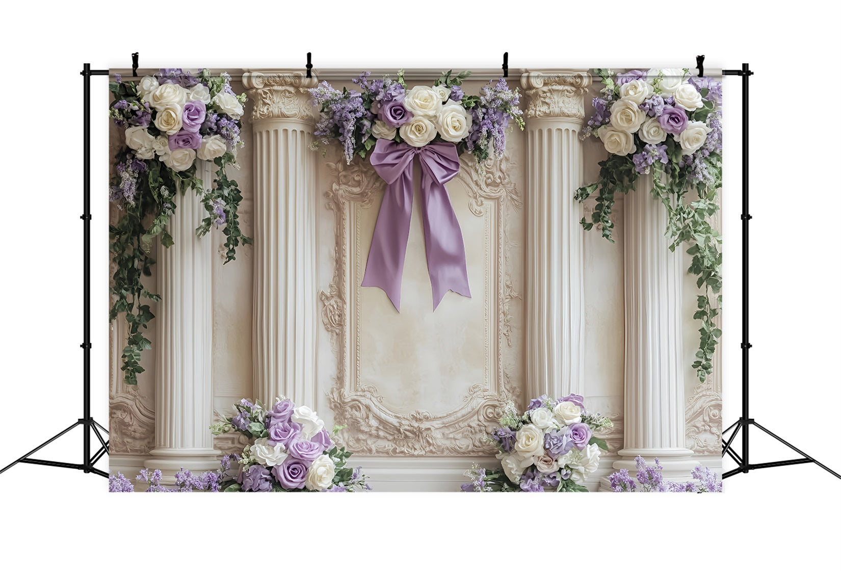 Large Bow Backdrop Lavender Ivory Floral Columns Victorian Backdrop UK LXX510-119