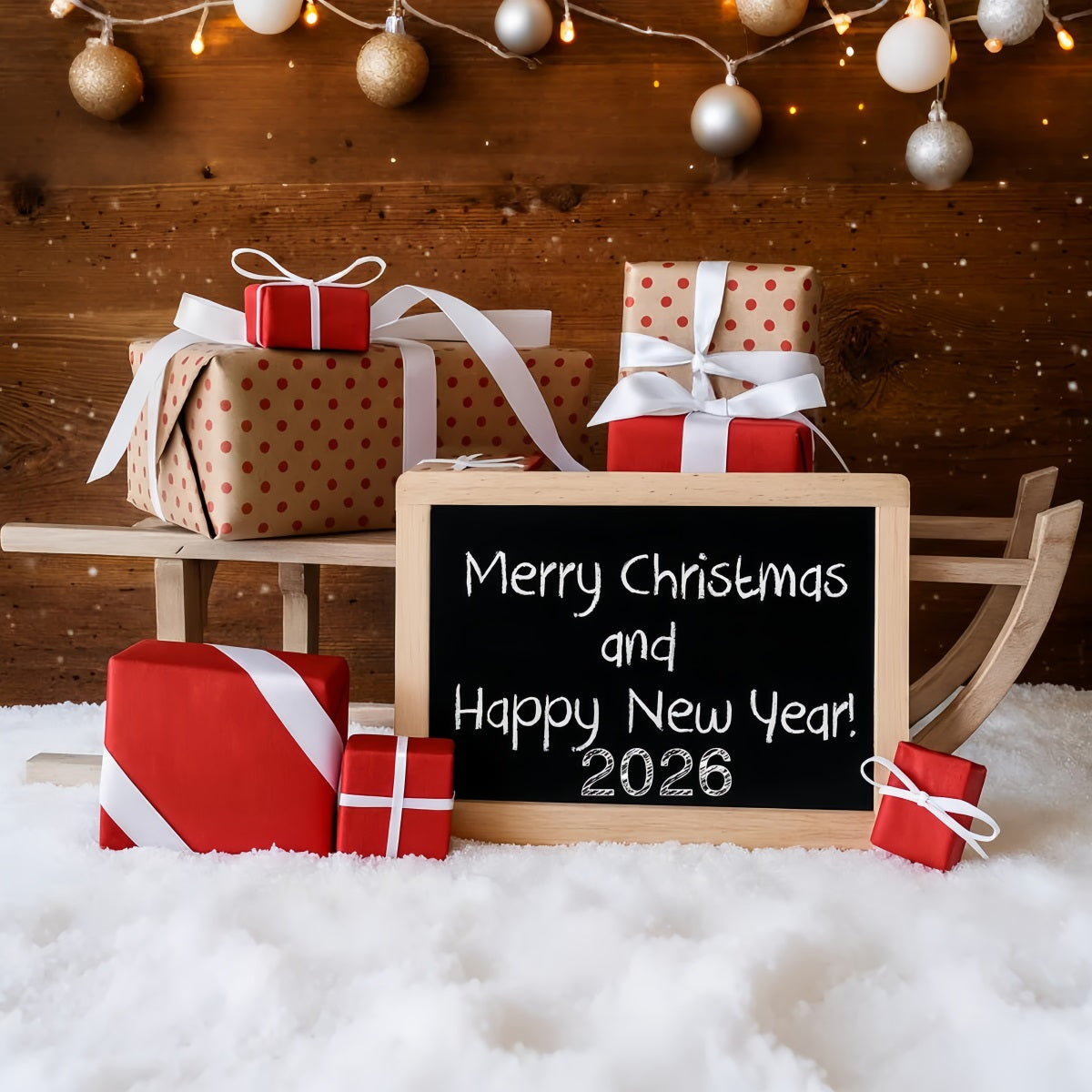 Happy New Year Photo Backdrop Christmas Gift Boxes New Year's Backdrops UK LXX510-12