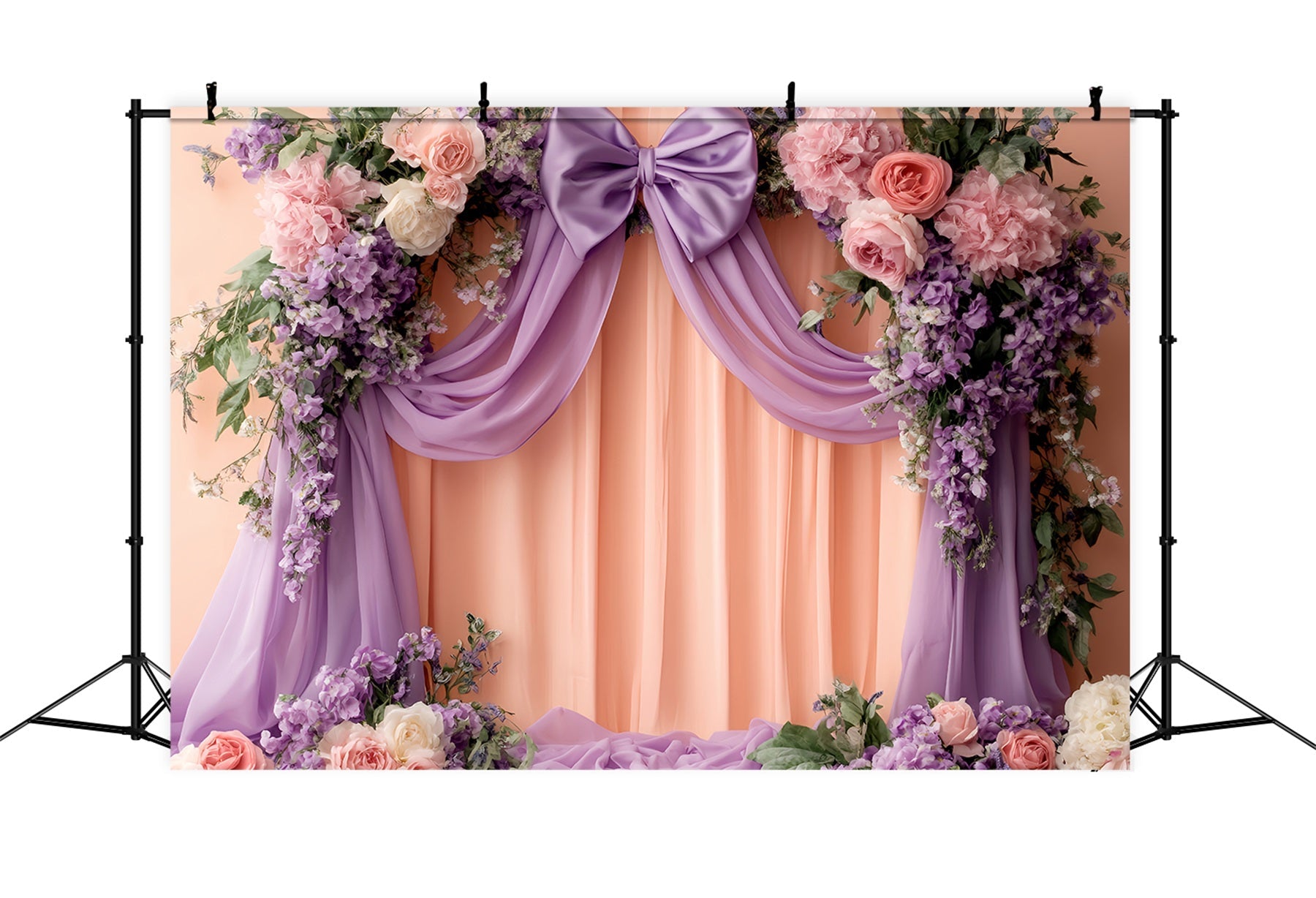 Large Bow Backdrop Lilac Peach Floral Drapery Victorian Backdrops UK LXX510-121